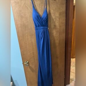 JJs House Formal Dress. Navy blue V- Neck long gown. Comes with bag/tag